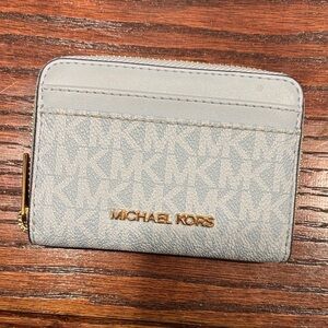 Michael Kors Light Blue Card Holder with Gold Logo